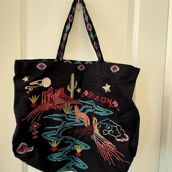 Johnny Was Black Tote with Colorful Embroidery - Picture 2 of 4